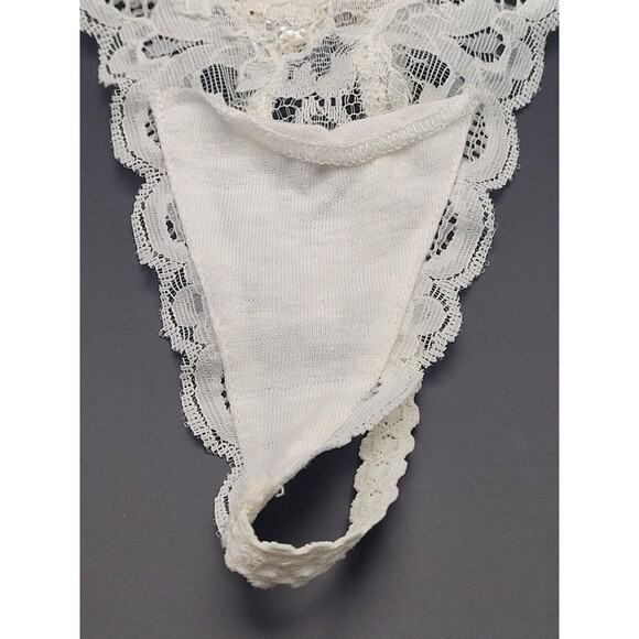 Vtg M/L Victorias Secret Lace T Back G String Thong Panties Beaded Ivory Bridal - Picture 7 of 11